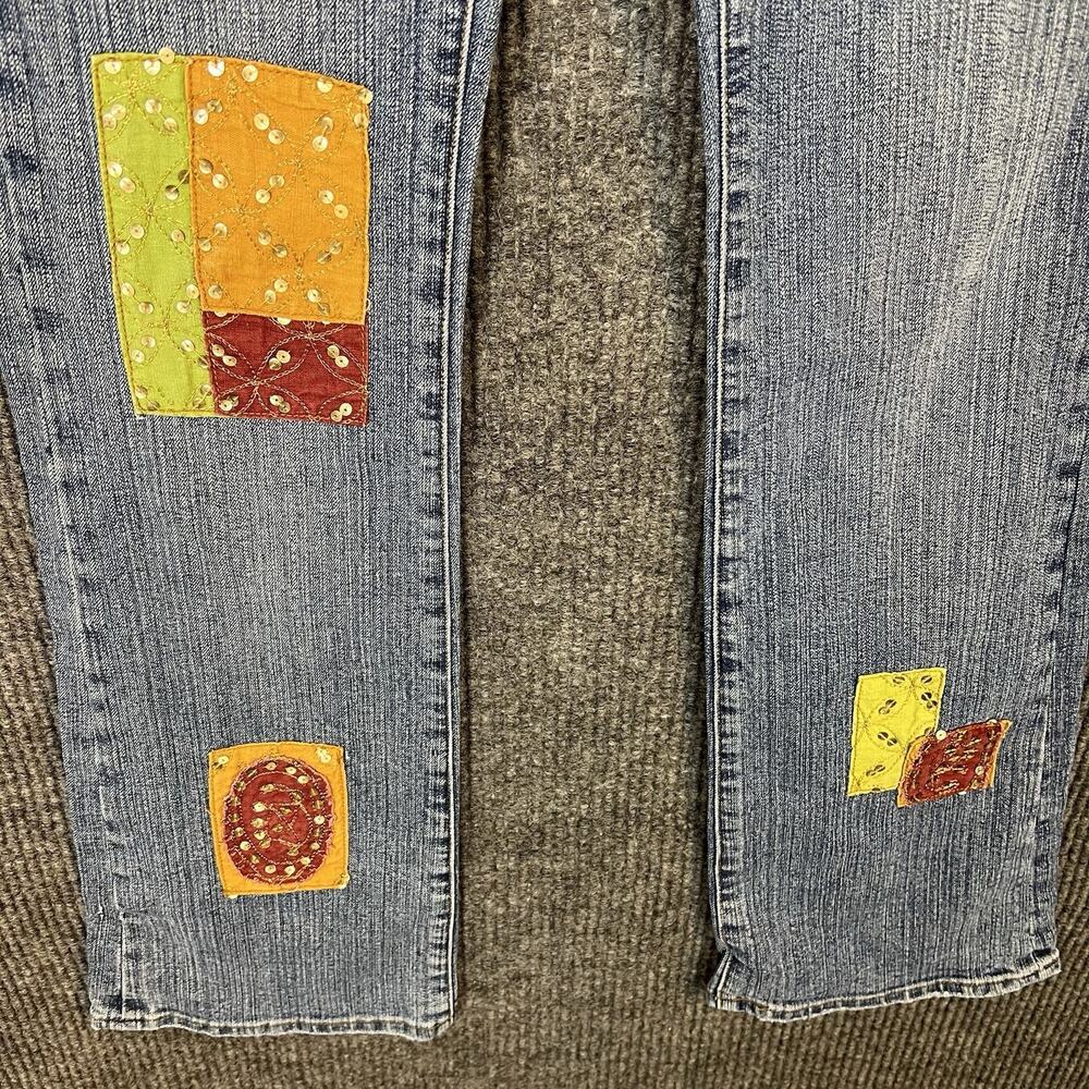 Rare Y2K Clash Patchwork Boot Cut Jeans Size 3 Festival 90's Boho Hippie Artsy - Picture 4 of 15
